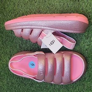 NWOB! UGG K Sport Yeah Glitter Pink Slide Sandal Size US 6
